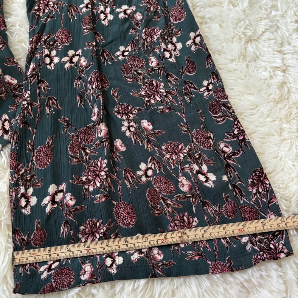 Angie Floral Wide Leg Jumpsuit Teal Pink Smocked Waist Boho Rayon Small - Picture 4 of 8